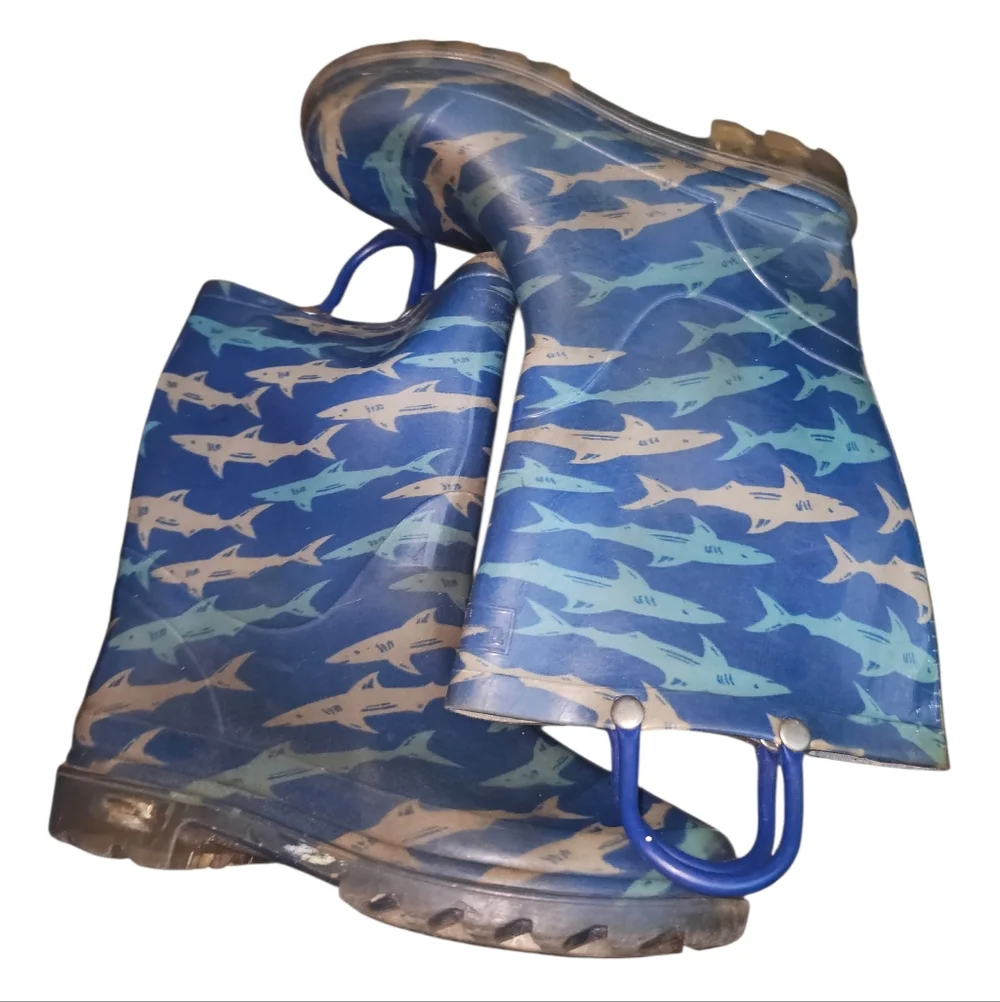 Western Chied Blue Shark Pattern Light Up Rain Boots